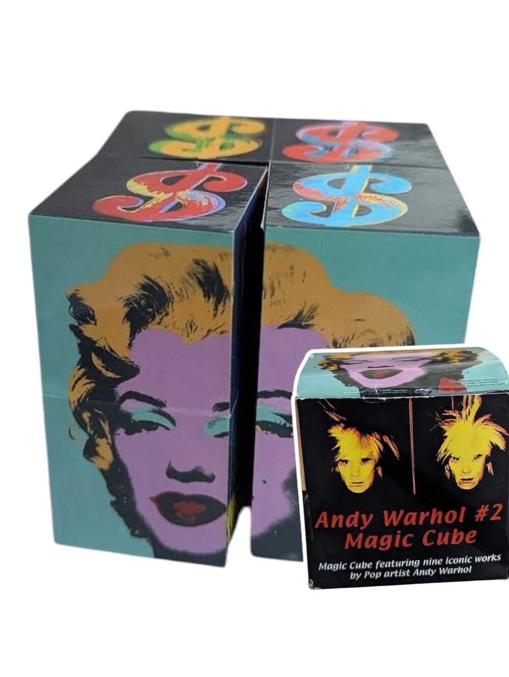 Vintage 2005 Andy Warhol 2 Magic Cube Pop Art Display Collectible Marilyn Monroe